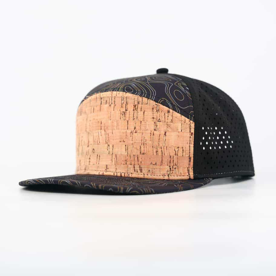 Cork Front With Topo Top And Bill, Black Back | Performance Waterproof 7-Panel Hat