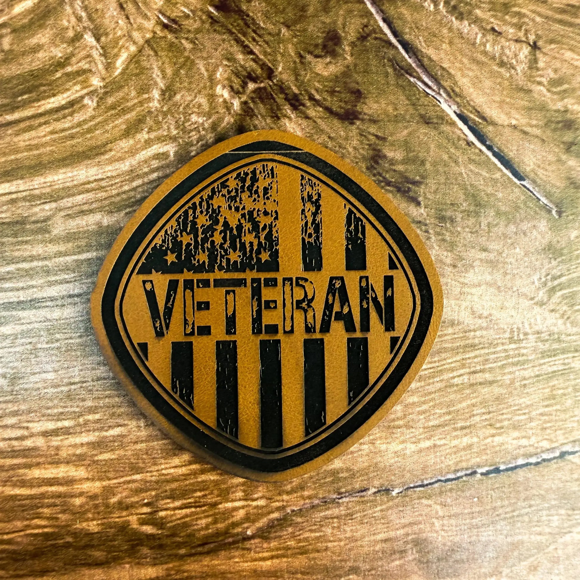 Veteran Flag – Honor &amp; Service Patch – Laser Engraved Leather Patch 