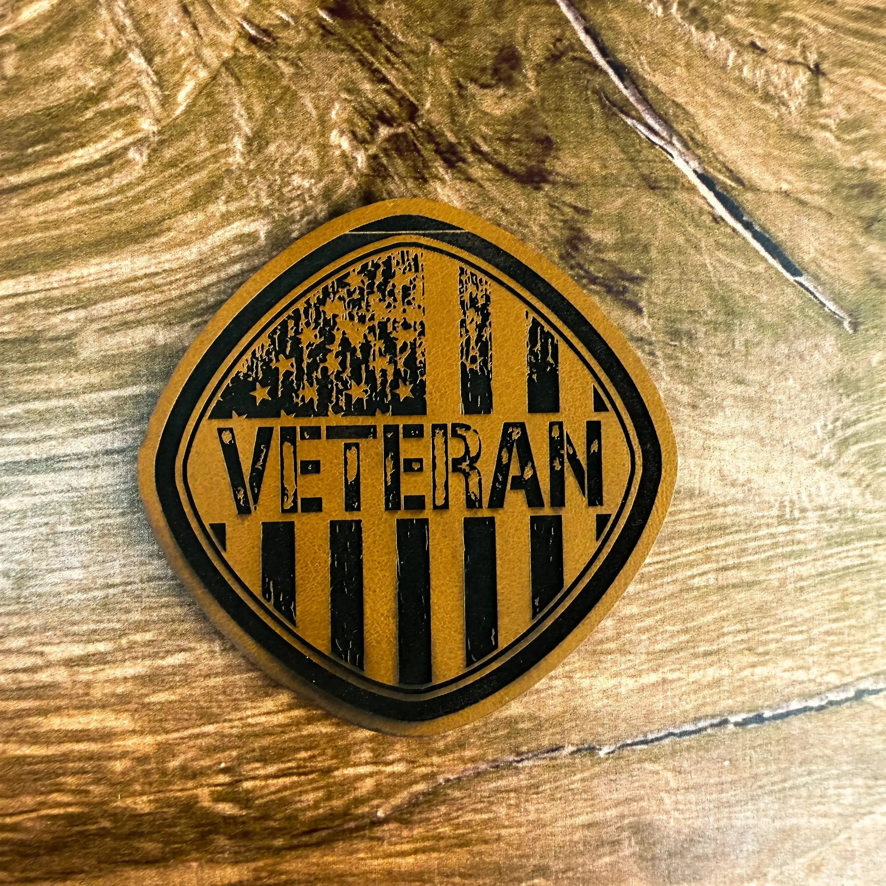 Veteran Flag – Honor &amp; Service Patch – Laser Engraved Leather Patch 