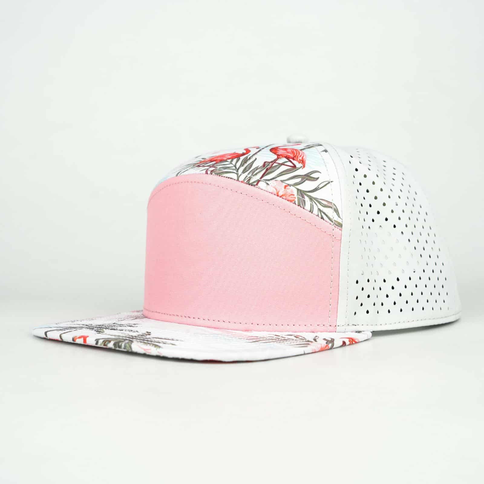Pink Front With Palms And Off White Back | Performance Waterproof 7-Panel Hat