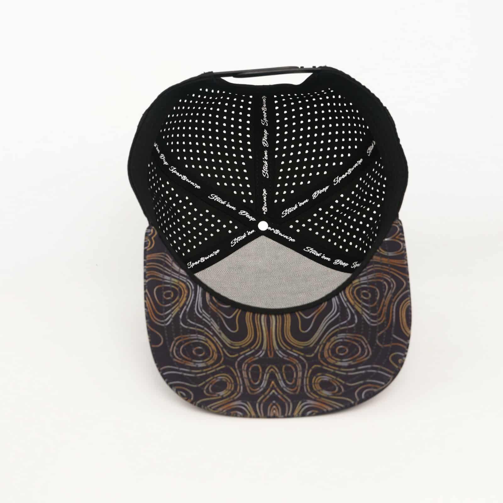 Black Front Brown Topo & Black Back | Durable Performance Waterproof 7-Panel Hat