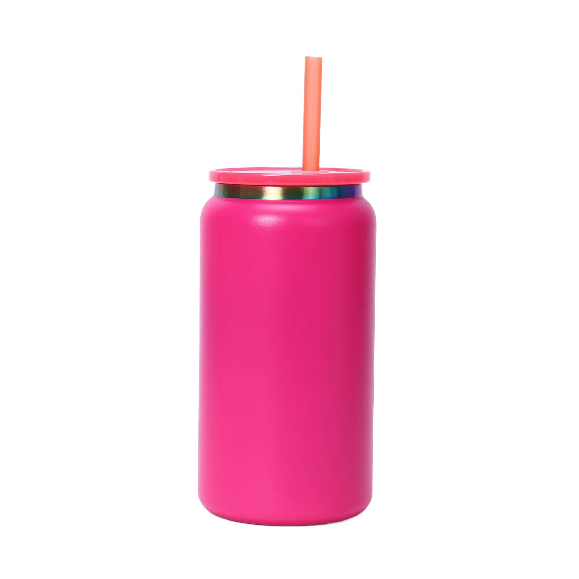 16oz Rainbow Plated Tumbler - Hot Pink