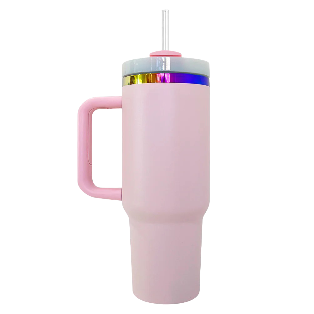 40oz Rainbow Plated Tumbler - Pastel Pink