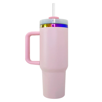 40oz Rainbow Plated Tumbler - Pastel Pink