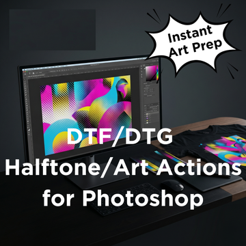 Photoshop actions for DTF DTG halftone art separations and garment mockups