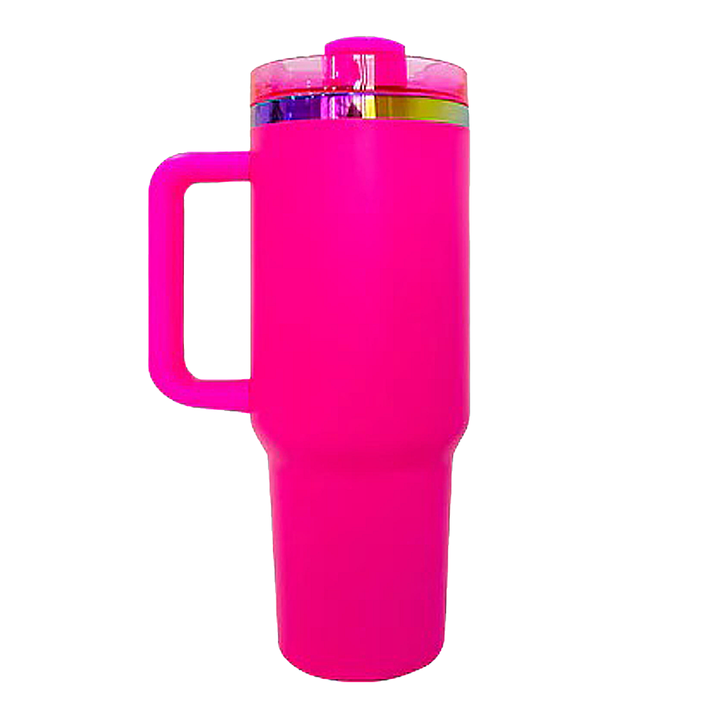 40oz Rainbow Plated Tumbler - Hot Pink