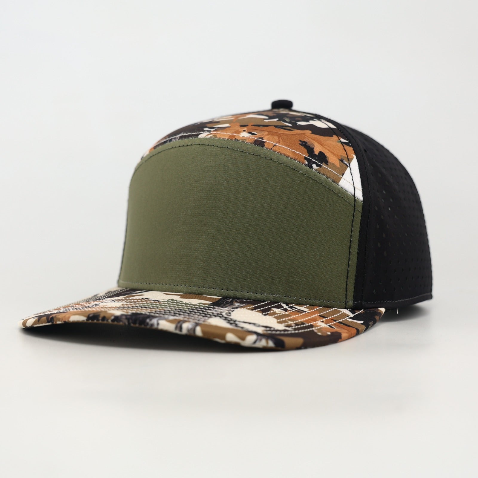 Green Front With Leaf Camo And Black Back | Performance Waterproof 7-Panel Hat