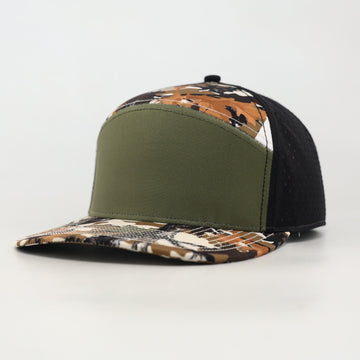 Green Front With Leaf Camo And Black Back | Performance Waterproof 7-Panel Hat