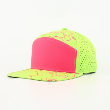 Neon Green With Pink Topo | Performance Waterproof 7-Panel Hat