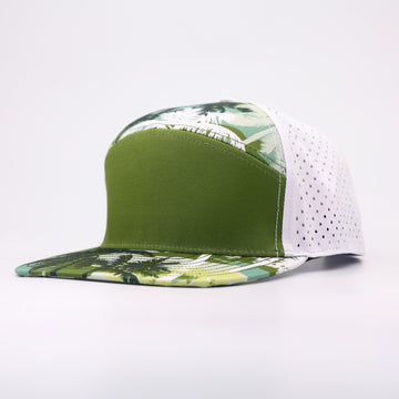 Green Palm Tree Snapback Cap | Durable Waterproof Snapback Hat | Performance Waterproof 7-Panel Hat