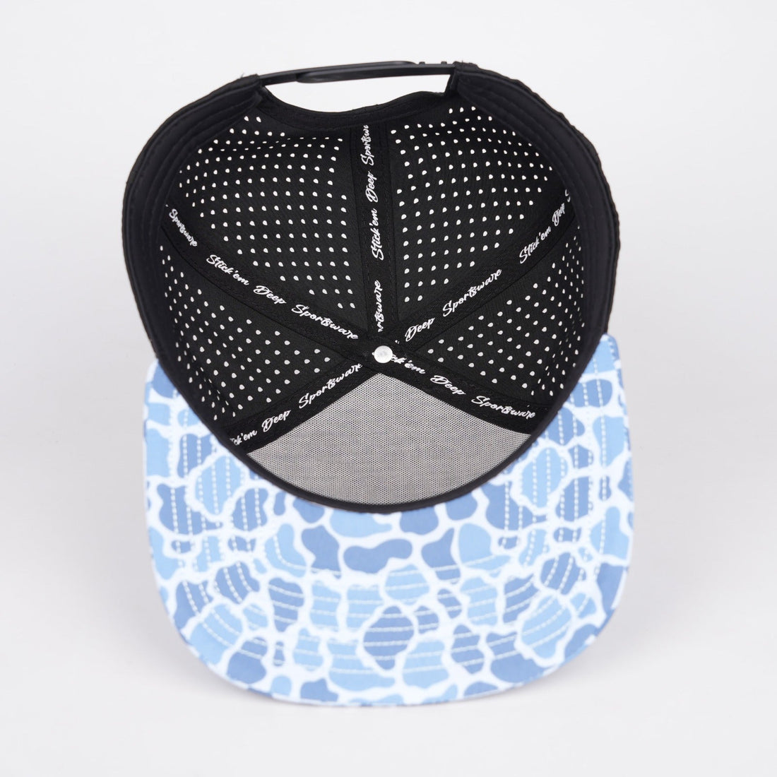 Light Blue Snapback With Blue Camo & Black Back | Performance Waterproof 7-Panel Hat