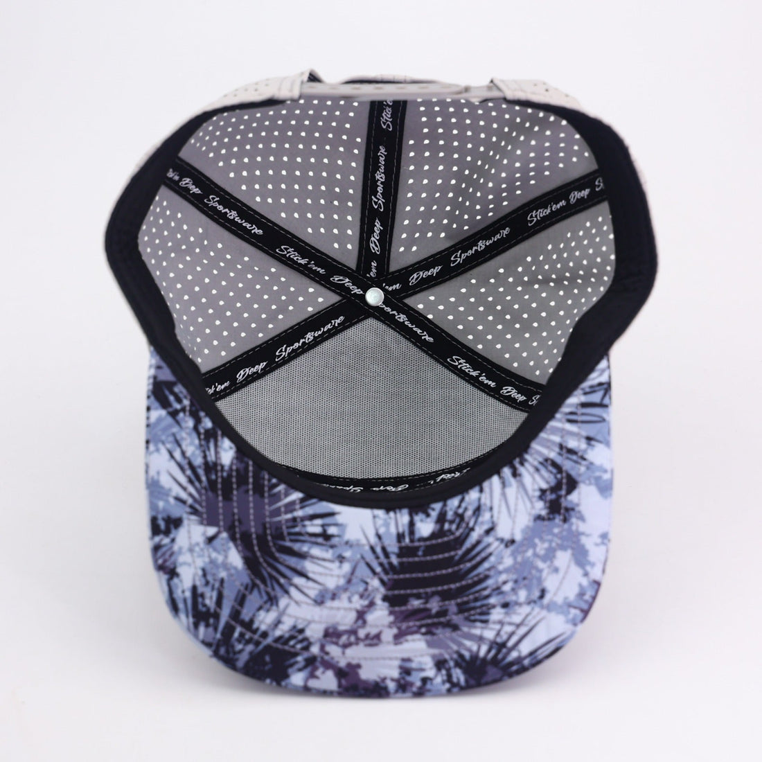 Grey Front With Palm Leaf Prints And Grey Back | Performance Waterproof 7-Panel Hat