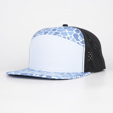 Light Blue Snapback With Blue Camo & Black Back | Performance Waterproof 7-Panel Hat