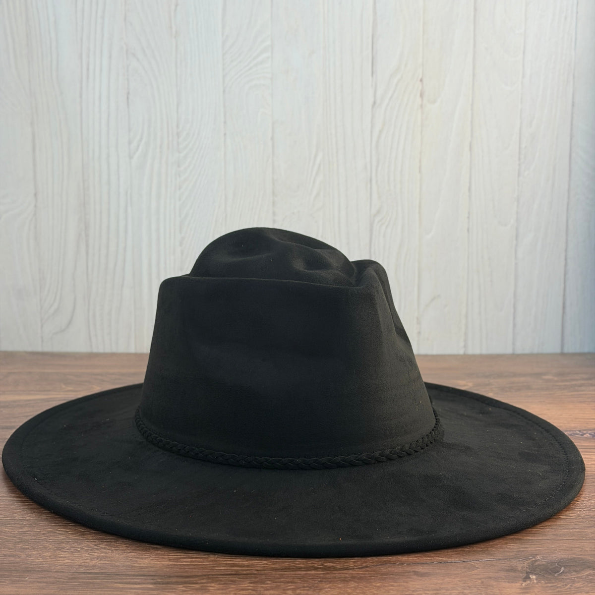 Black skull mold vegan suede wide brim western hat blank, profile view