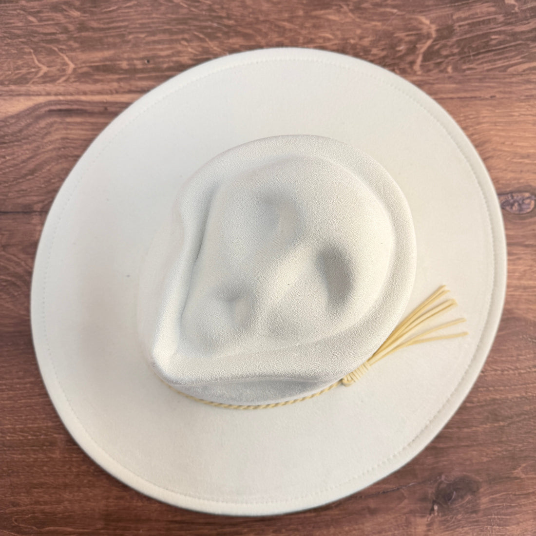Ivory skull mold vegan suede wide brim western hat blank, top view