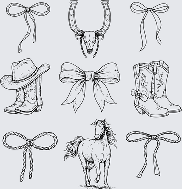 Western Cowboy Elements Bows Boots Horse Skull - DTF Transfer