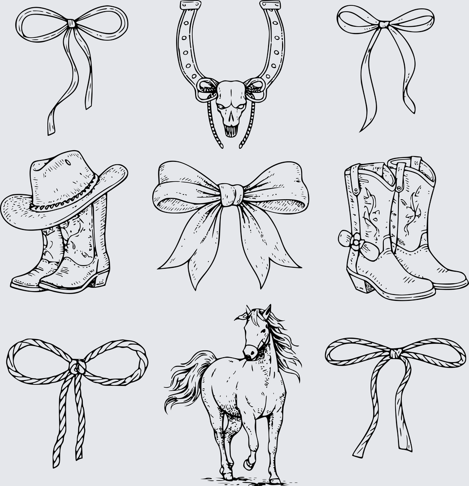 Western Cowboy Elements Bows Boots Horse Skull - DTF Transfer