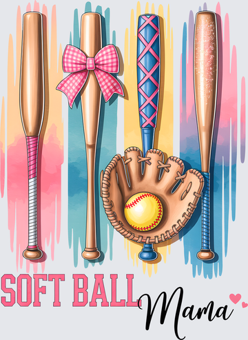 Soft Ball Mama Baseball Bats Glove Design - DTF Transfer