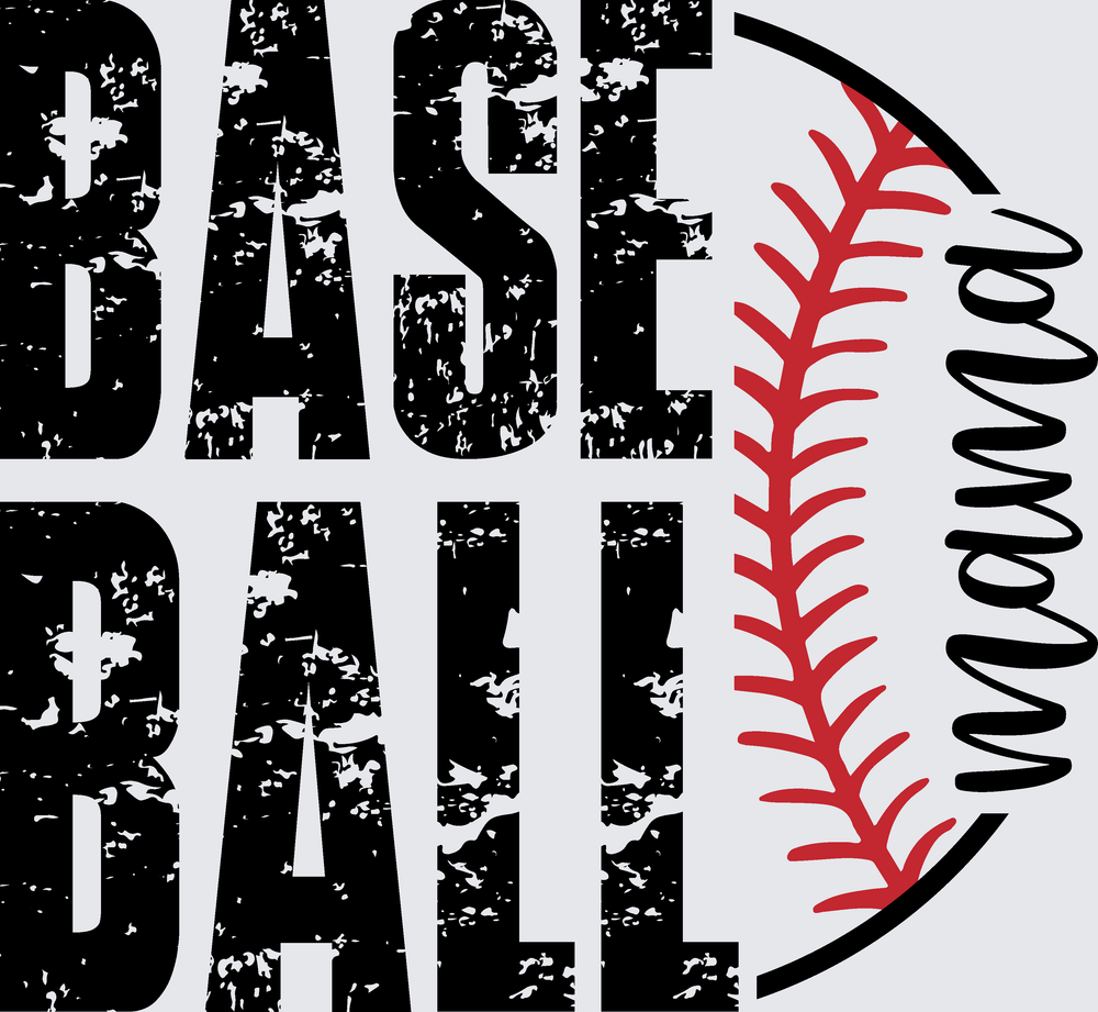 Baseball Mom Distressed Text With Stitched Ball - DTF Transfer