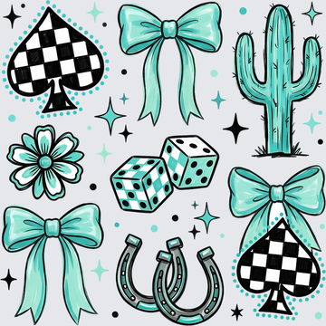 Turquoise Western Lucky Charms Bow Cactus Spade - DTF Transfer