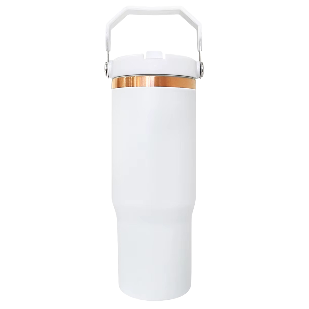 30oz Copper Plated Flip Tumbler - White