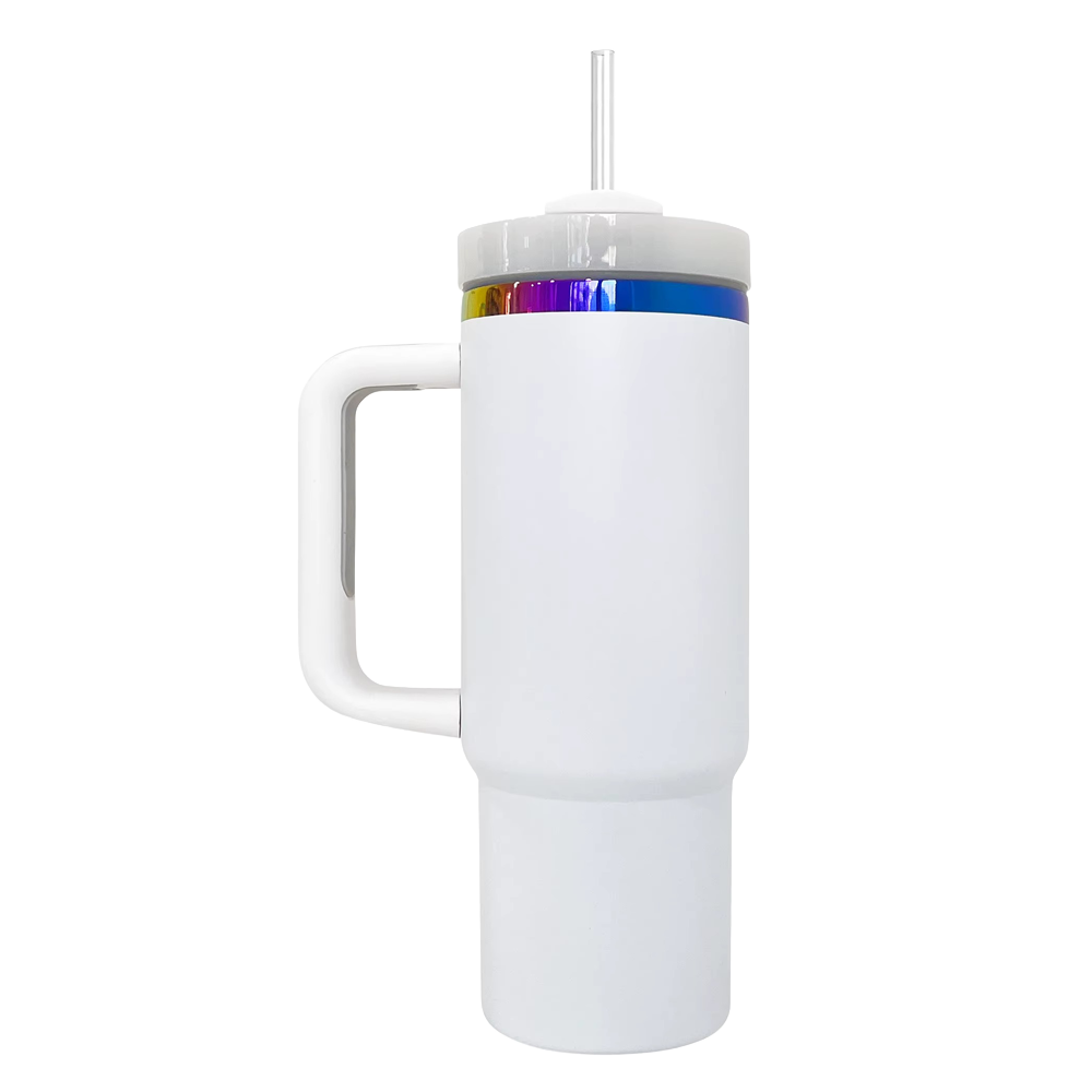 30oz Rainbow Plated Handle Tumbler - White
