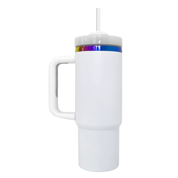 30oz Rainbow Plated Handle Tumbler - White